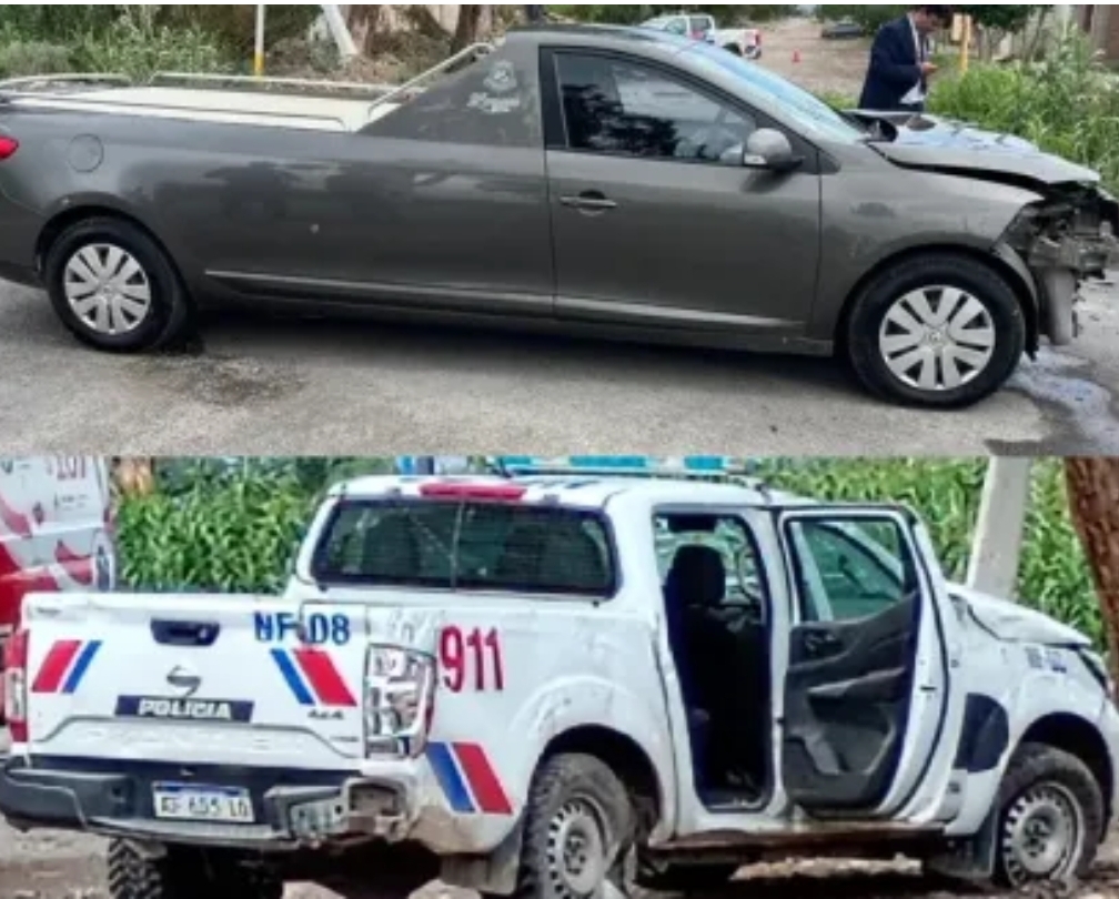 Grave accidente entre una camioneta policial y un coche fúnebre