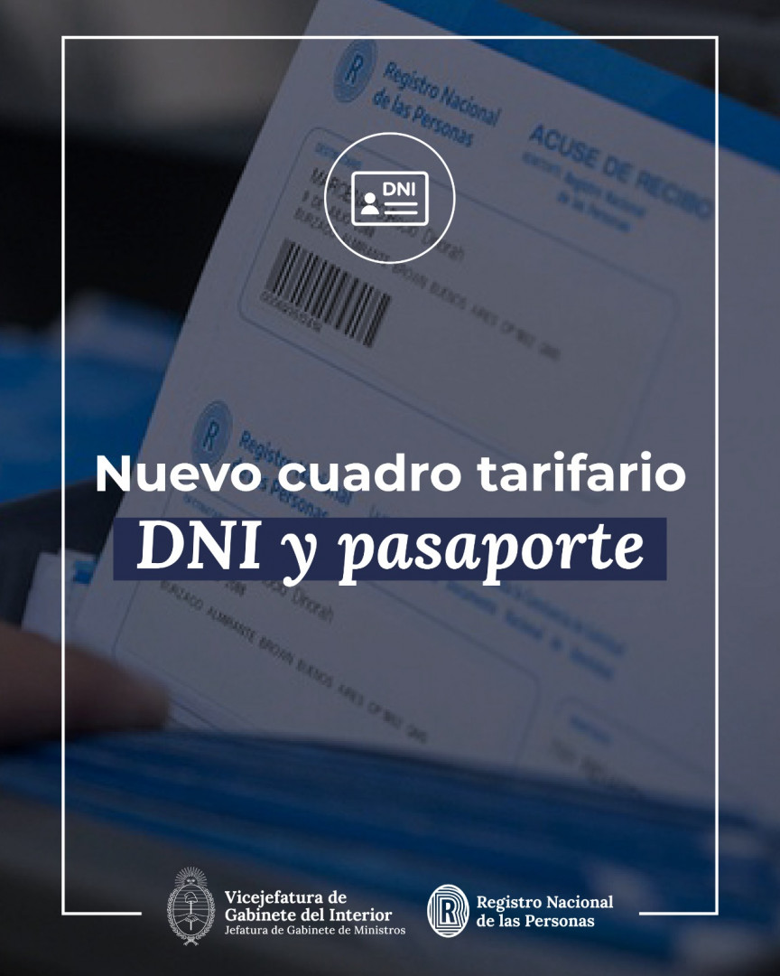 Oficializaron los nuevos valores para DNI y Pasaportes