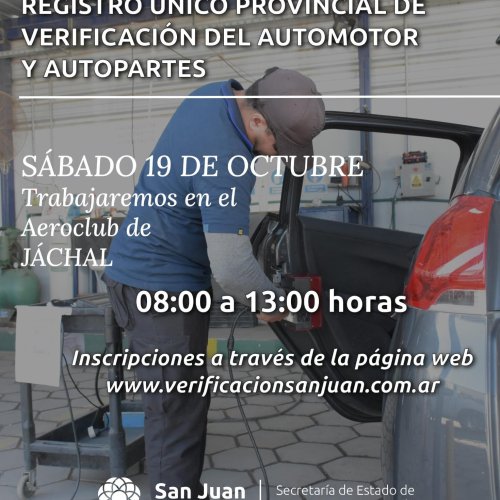 El Registro Único Provincial De Verificación Automotor y Autopartes llega al departamento Jáchal