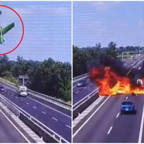 Impactante video en Italia: un avioneta se estrelló contra una ruta y murieron dos personas