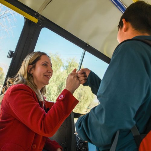 Línea 248-E: Laura Palma acompañó el primer recorrido en Pocito