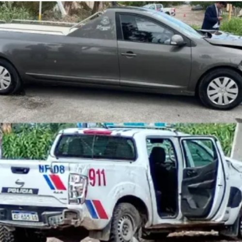 Grave accidente entre una camioneta policial y un coche fúnebre