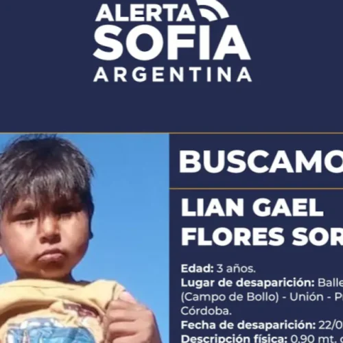 Activan Alerta Sofía por Liam Gael Flores Soraire, el niño desaparecido en Córdoba