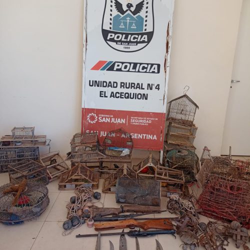 Seis detenidos en Sarmiento por tenencia ilegal de armas y maltrato animal.